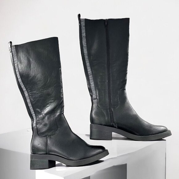 Life Stride Shoes - NEW Life Stride Black Faux Leather Low Heel Riding Boots Size 5.5